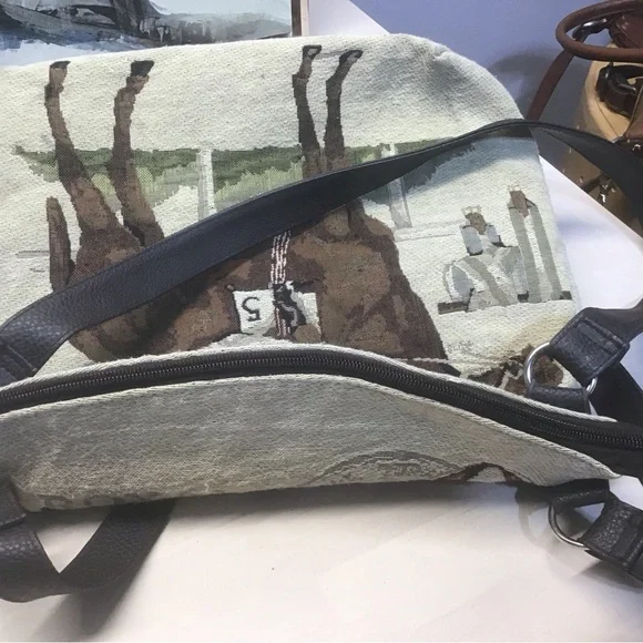 Equestrian Tapestry Neutral Tote Handbag Unique zip top - Picture 8 of 10